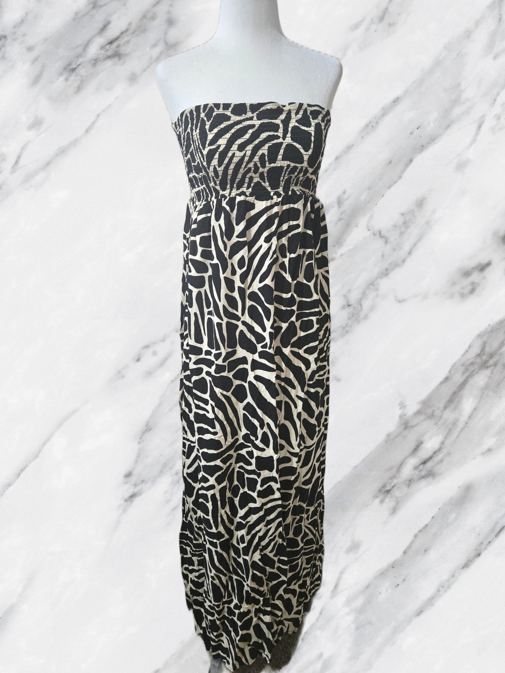 George Black and Cream Strapless Maxi Dress